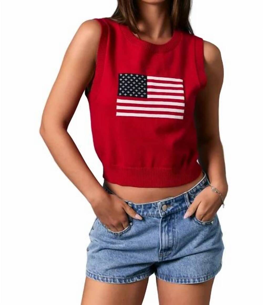 NEW LE LIS stars and stripes knit top in red